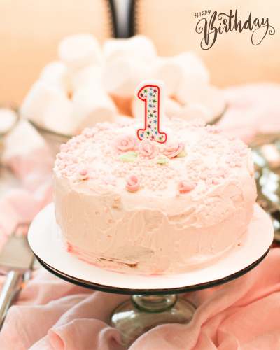 Celebrate the First Year With Delicious Birthday Cake 1st Birthday Party Cake With a Number One Candle on Top.