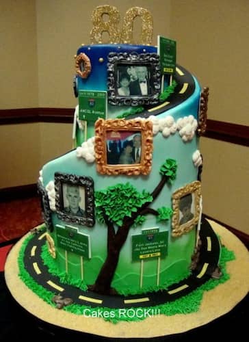 Life's Road 80th Birthday Cake Idea.  See more cake and party ideas at one-stop-party-ideas.com.