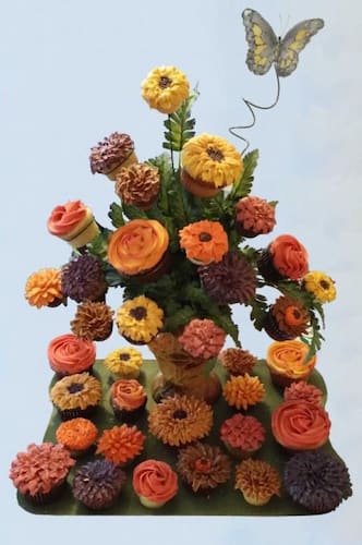 Taste the flowers. Cupcakes arranged in a bouquet-style display.