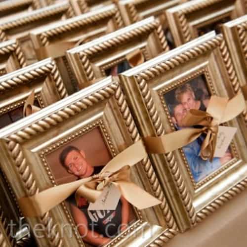 Gold photo frame favor ideas for 80th birthday party.