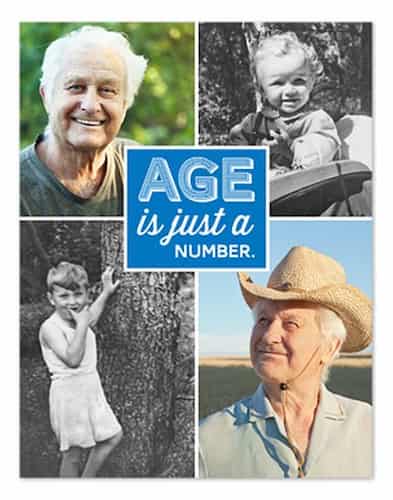 Celebrate with us:  Details inside. Age is just a number invitation with photos of the Honoree.