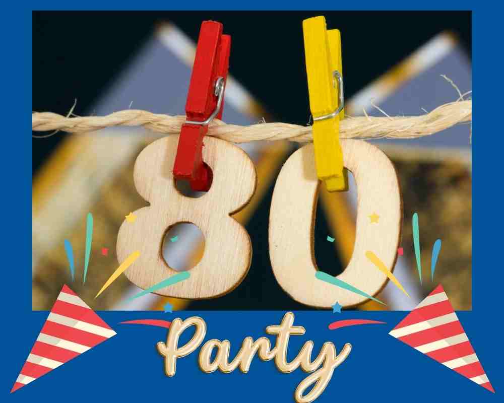 Let's Party:  Creative display using 8-0 numbers. 8-0 numbers attached to clothesline with red clothespin and yellow clothespin.