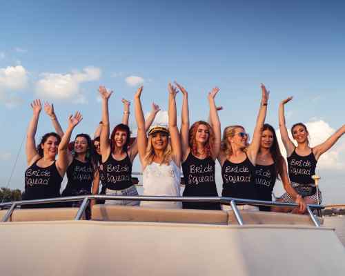 The Bride and Her Bride Squad Celebrating on a Boat.