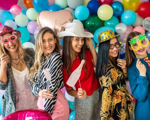 Women with Bachelorette Party Photo Props.