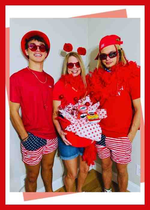 Color Party Red: Dress For Success In Red From Head To Toe Color Party Red: Guests dressed from head to toe in red carrying red snacks.