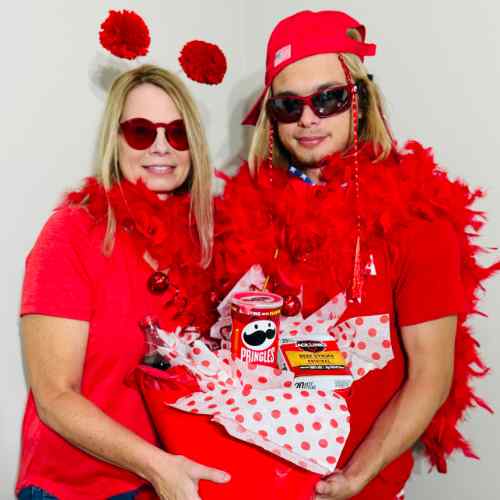 Red Color Party Ideas: Give Everyone The Red Carpet Treatment Red Color Party Ideas demonstrating red clothing, accessories, and color coordinated snacks.