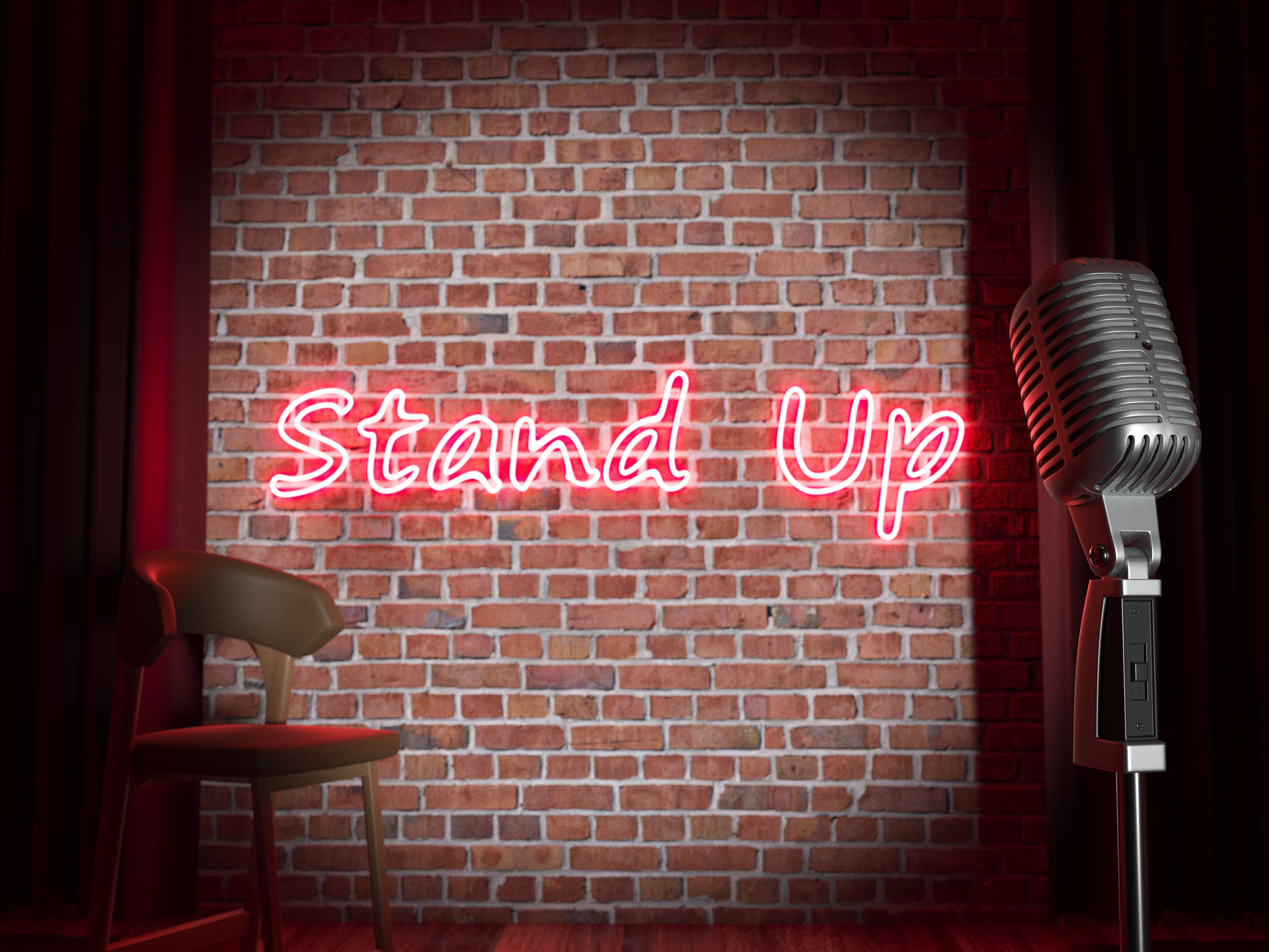 Стендап сцена. Стендап стена. Микрофон на фоне кирпичной стены. Stand up заставка.
