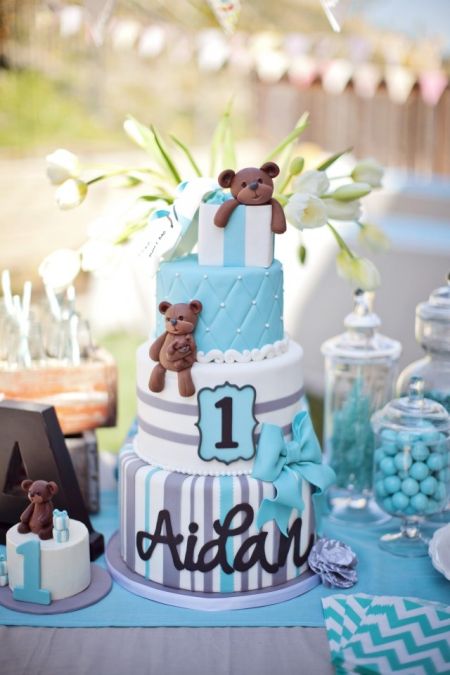 First Boy Birthday Teddy Bear Cake