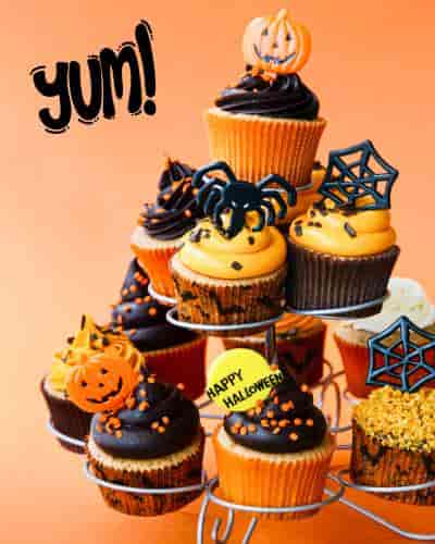 Halloween Cupcake Stand - Display Your Spooky Treats in Style Halloween cupcake stand displaying a variety of spooky themed treats.