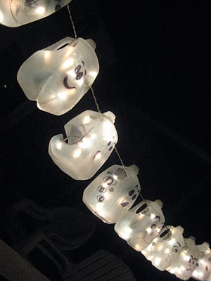 Hanging Lit Halloween Milk Jugs