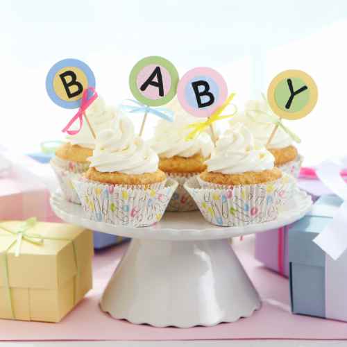 Enjoy cupcakes at your next baby shower celebration. Celebrate baby showers with tasty cupcakes spelling out the reason for the excitement.