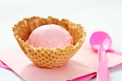 Strawberry Ice Cream served in a Waffle Cone Bowl.