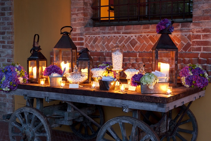 Wedding Candy Buffet Atop Rustic Wagon