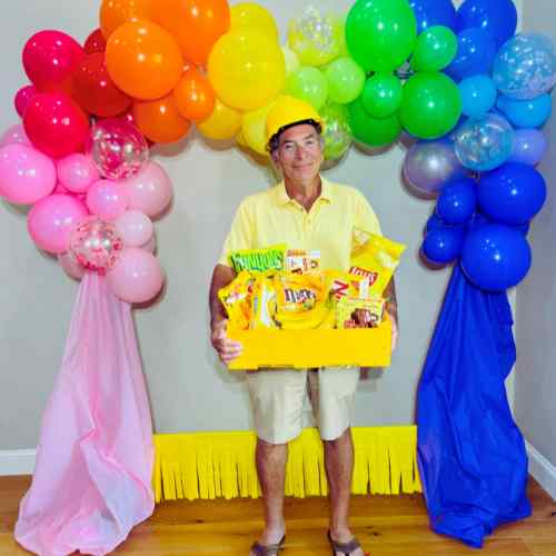 Color Party Yellow: Hello Yellow! Guest dressed for Yellow Color Party displaying a variety of yellow snack foods.