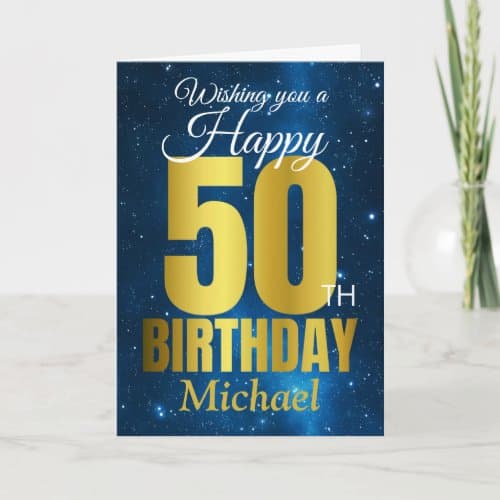 Zazzle 50th Birthday Blue Personalized Card