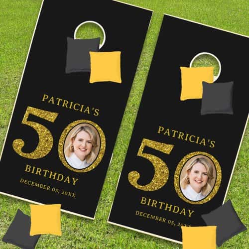 Enjoy This Classic Bean Bag Toss Game. Zazzle Personalized 50th Birthday Cornhole Game.