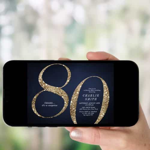 Zazzle 80th Birthday Modern Digital Invitations