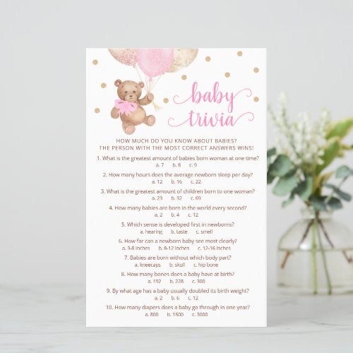 Pink Trivia Shower Game.