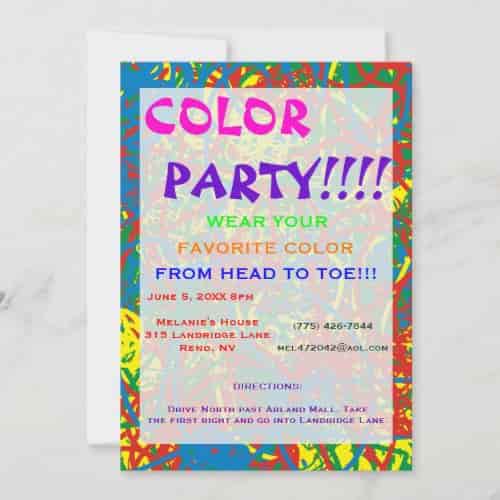 Creative and colorful party invitation idea that is available on Zazzle.
