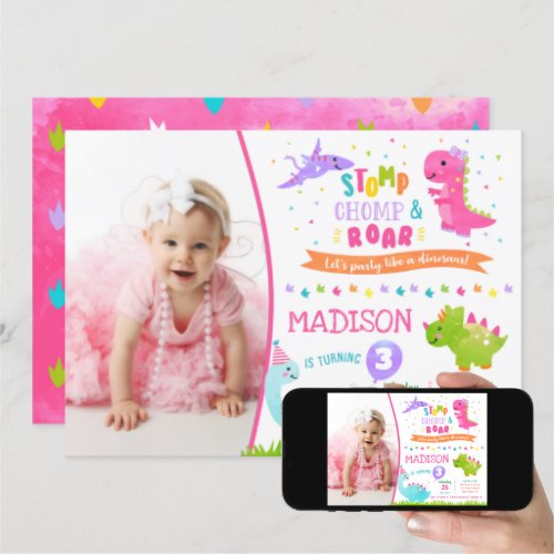 Zazzle Dinosaur Birthday Party Ideas Girl Phot Invitation
