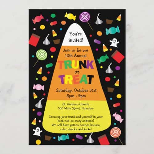 Zazzle Halloween Trunk 0r Treat Candy Invitations