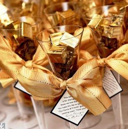 Glasses Filled With Gourmet Chocolate Wedding Favors